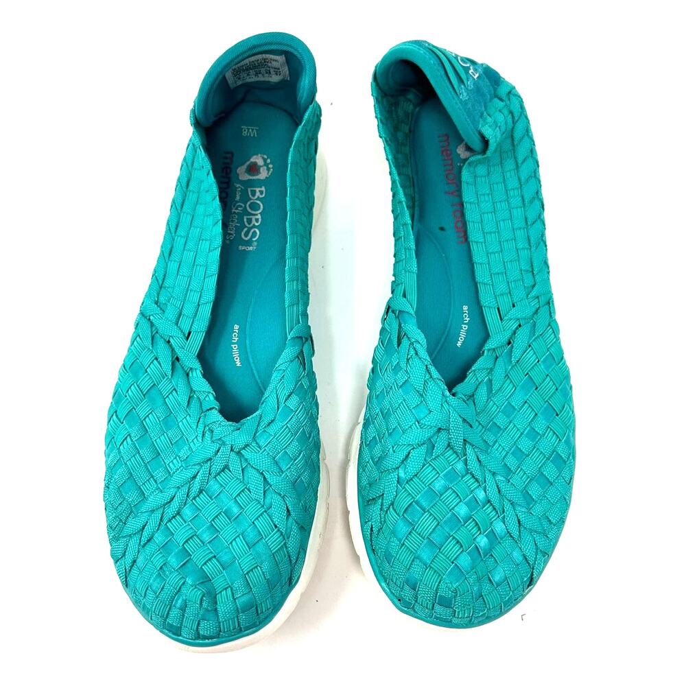 Bobs by Skechers Size 8 Flats Teal Blue Slip On Memory Foam Casual Everyday - Picture 2 of 8